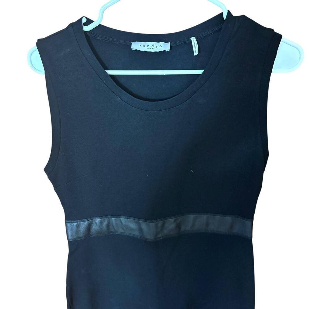 Sandro Paris Black Cutout Back Mini Dress Calf Leather Trim EU 3/ US 6 - Picture 9 of 14
